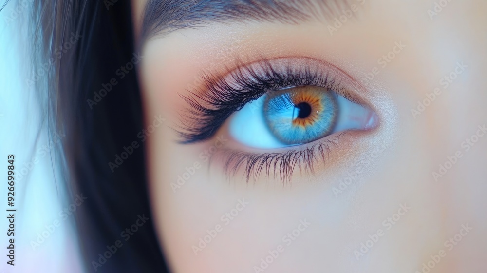 Close-Up of Elegant Woman's Eye with Curled Eyelashes Close-Up of Elegant Woman's Eye with Curled Eyelashes