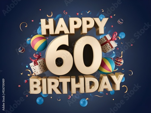 Happy 60th birthday with colorful confetti and balloons
