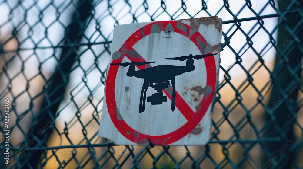Clear 'No Drone Usage' Warning on Fence Barrier Clear 'No Drone Usage' Warning on Fence Barrier