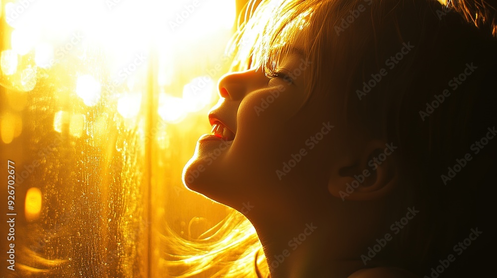 Young Girl Smiling with Sunlight Through Window Young Girl Smiling with Sunlight Through Window