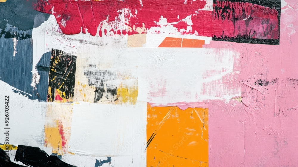 Fototapeta premium Abstract modern art with bold, colorful brushstrokes and geometric patterns, creating a vibrant and dynamic aesthetic on canvas.
