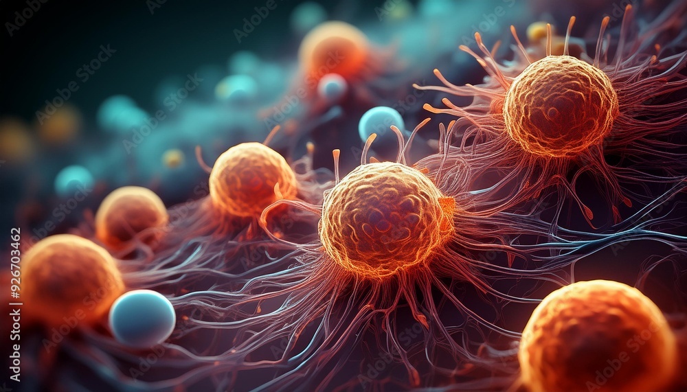 microscopic image of a group of cancer cells microscopic image of a group of cancer cells