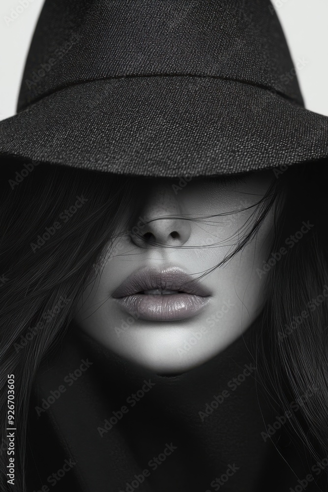 Woman with a hat on her head, creative portrait Woman with a hat on her head, creative portrait