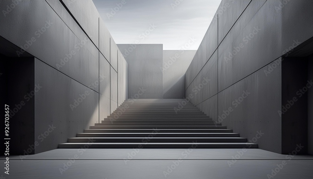 Fototapeta premium Minimalist Concrete Hallway With Steps