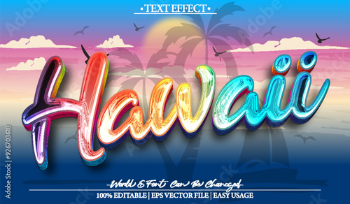 Hawaii Vector Text Effect Editable Alphabet Summer Beach Paradise Tropic