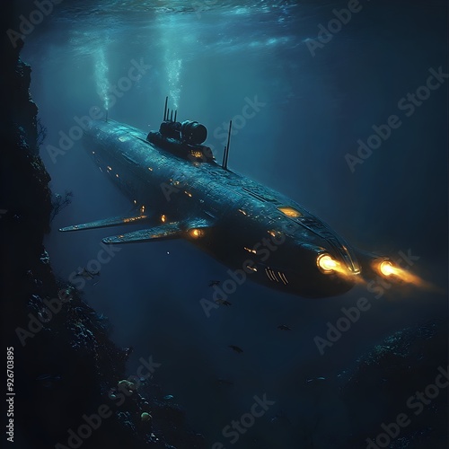 Wallpaper Mural Futuristic Submarine Navigating the Mysterious Oceanic Depths Revealing Alien Like Marine Life Torontodigital.ca