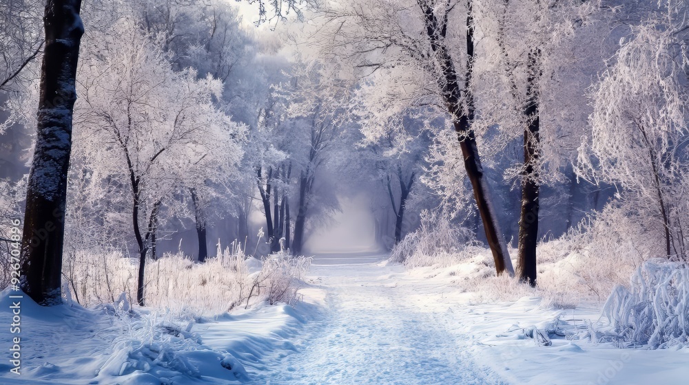 Naklejka premium Snowy forest scene