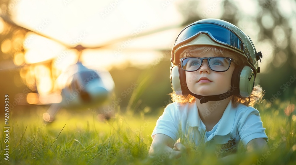 Kid in pilot suit in field. Kid in pilot suit in field.