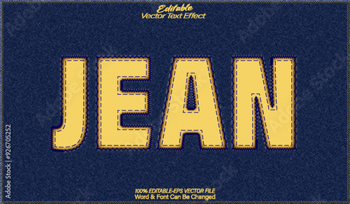 Jean  Vector Text Effect Editable Alphabet Blue Textille Fabric Cloth