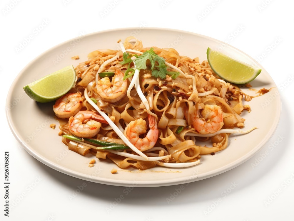 Delicious shrimp pad thai served with lime and fresh herbs, perfect for food lovers and culinary enthusiasts. Delicious shrimp pad thai served with lime and fresh herbs, perfect for food lovers and culinary enthusiasts.