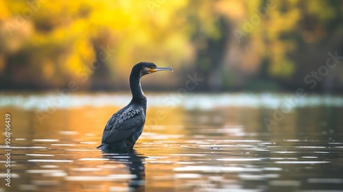 AI generator images of cormorant,Great cormorant, Phalacrocorax carbo, single bird on branch,indian cormorant or Indian shag or Phalacrocorax fuscicollis portrait  at national park photo