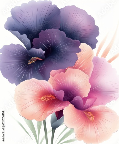 Vibrant Iris Flowers in Soft Pastel Shades photo