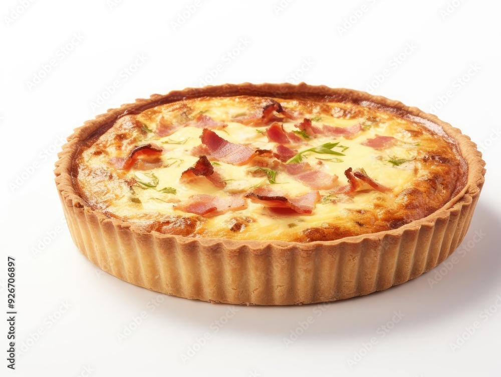 Delicious quiche with bacon, cheese, and herbs in a golden crust, perfect for brunch or a savory meal. Delicious quiche with bacon, cheese, and herbs in a golden crust, perfect for brunch or a savory meal.