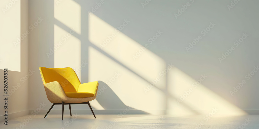 Minimalist Yellow Armchair in Sunlit Room with Modern Interior Design Minimalist Yellow Armchair in Sunlit Room with Modern Interior Design