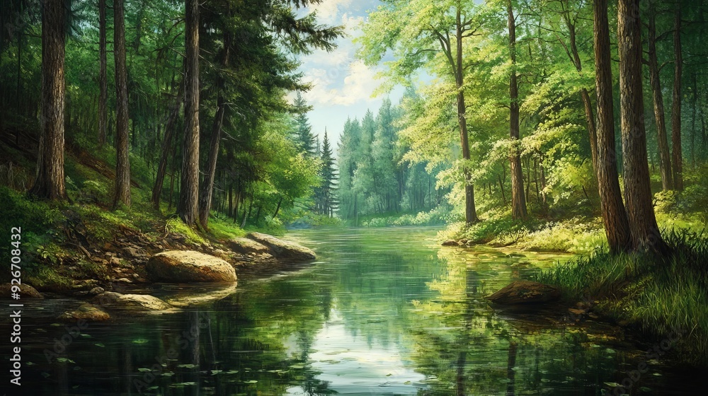 Fototapeta premium Gorgeous forest and river