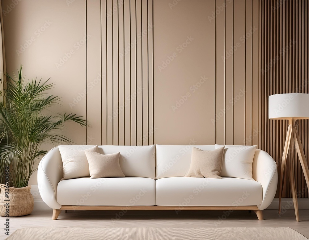 Modern Interior Design With White Sofa And Beige Walls