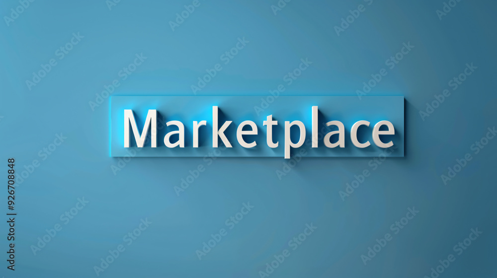 Vibrant 3d rendering of the word marketplace on a blue background, symbolizing business and commerce in the digital era. Perfect for retail, consumerism, and technology projects Vibrant 3d rendering of the word marketplace on a blue background, symbolizing business and commerce in the digital era. Perfect for retail, consumerism, and technology projects