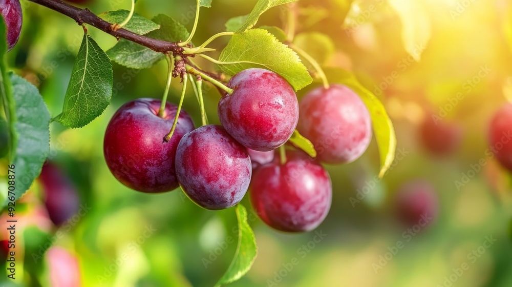 Ripe plums on a tree with leaves. Ripe plums on a tree with leaves.