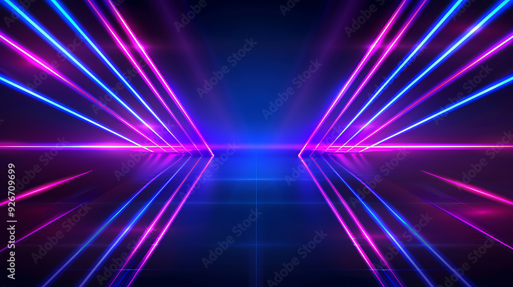 Fototapeta premium Blue and UV neon laser lines with reflections. Brilliant graphic design of the future.