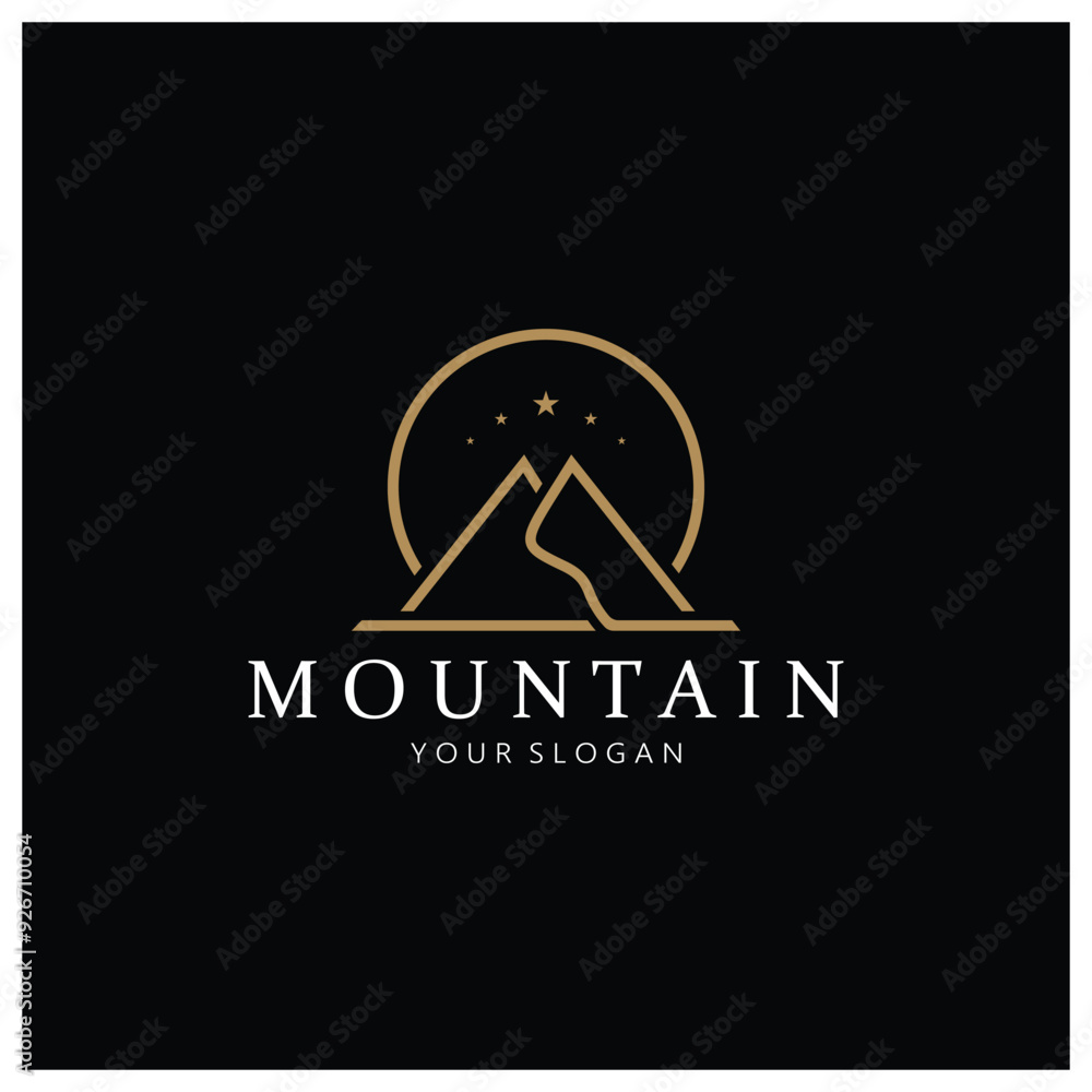 Minimalist mountain and sun logo design in flat colors packed with modern concepts vector illustration