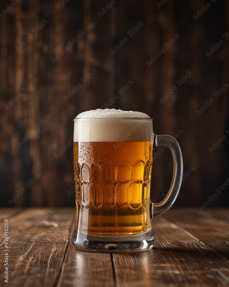 glass of beer on wooden table glass of beer on wooden table