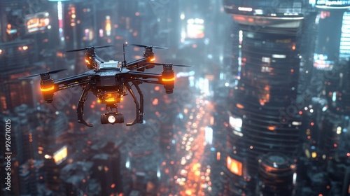 AI-Enhanced Urban Safety with Autonomous Surveillance Drones: Cities using autonomous drones for surveillance and safety powered by AI. #926710215