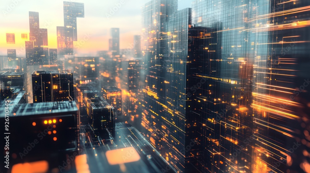 Futuristic Cityscape with Glowing Lights Futuristic Cityscape with Glowing Lights