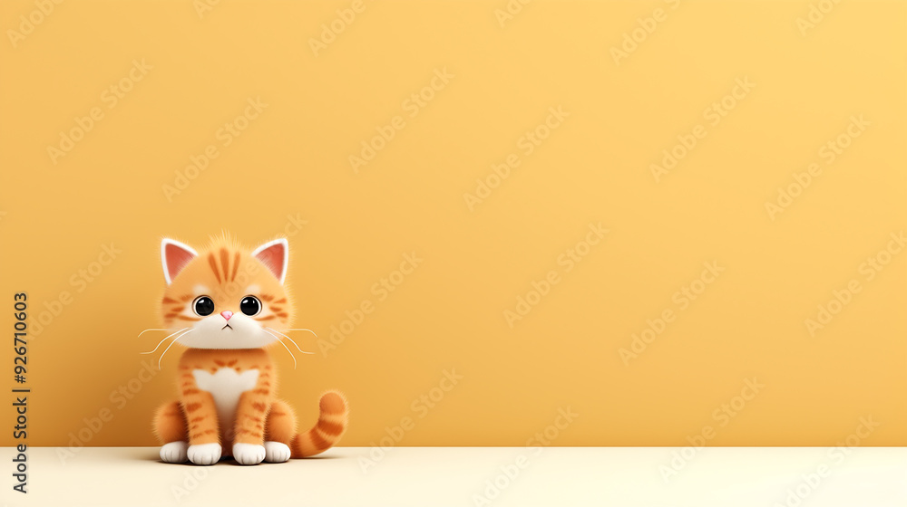 Cute Cat on Solid Background with Generous Copy Space Cute Cat on Solid Background with Generous Copy Space