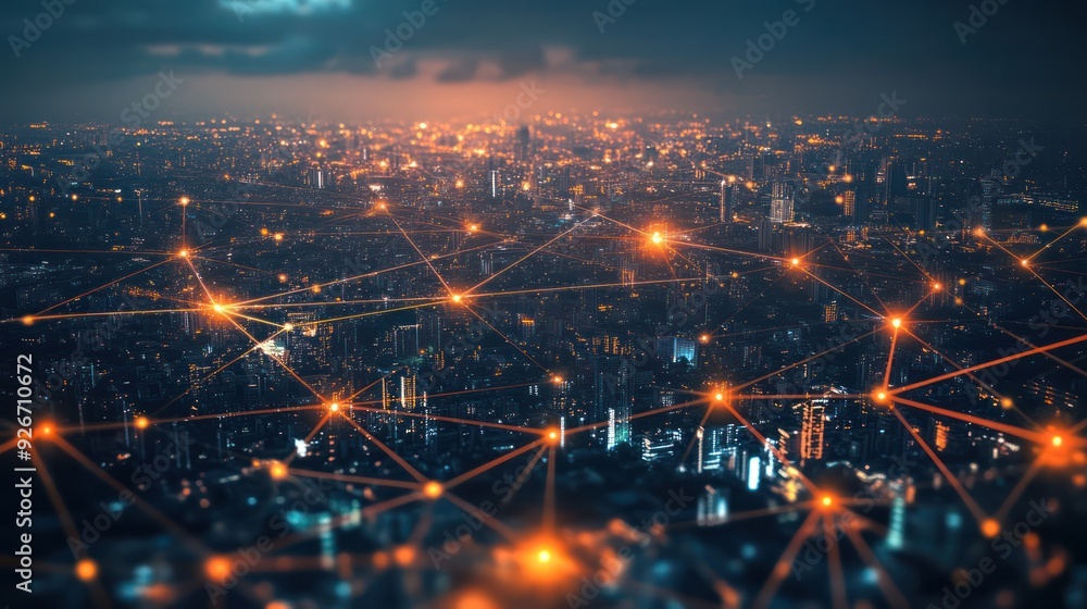 Obraz premium Cityscape with Network Connections