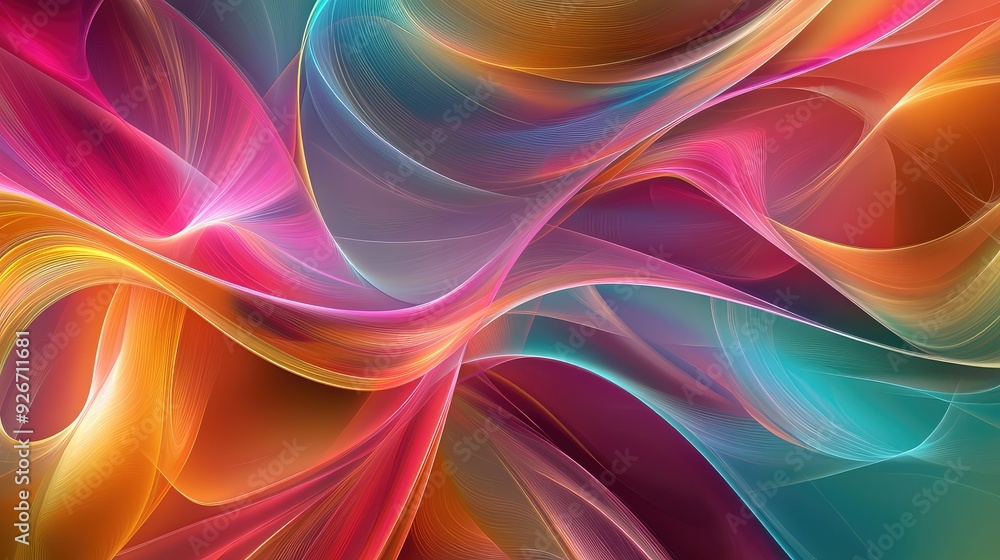 Obraz premium Intersecting fluid lines in a vibrant, colorful pattern forming an abstract background.