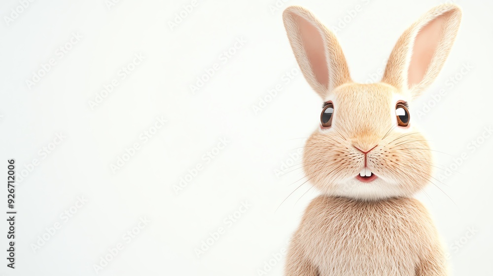 Fototapeta premium Cute brown rabbit with big eyes looking surprised on a white background.