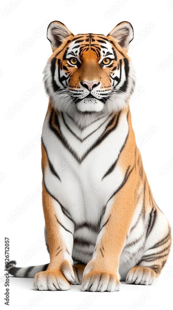 Obraz premium A majestic tiger sits in a studio, looking directly at the camera.