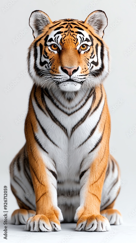 Fototapeta premium A majestic tiger sitting on a white background.