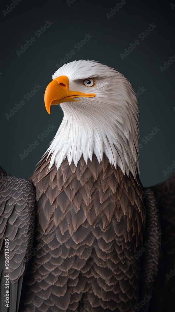 Obraz premium Close-up portrait of a majestic bald eagle with sharp eyes and a powerful beak.