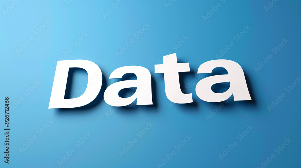 Fototapeta premium Bold 3d rendering of the word data casts a striking shadow on a vibrant blue backdrop, symbolizing modern technology and communication. Perfect for business, internet, and it projects