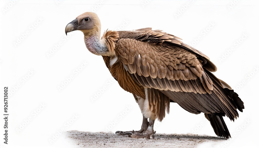 On a white BackgroundA vulture standing on the ground with a white background