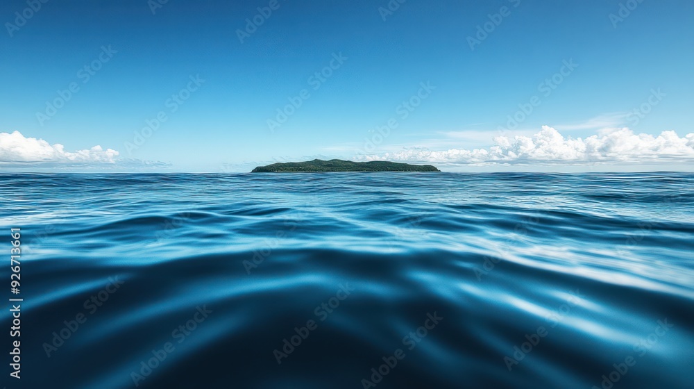 Tranquil Ocean View with a Distant Island Tranquil Ocean View with a Distant Island