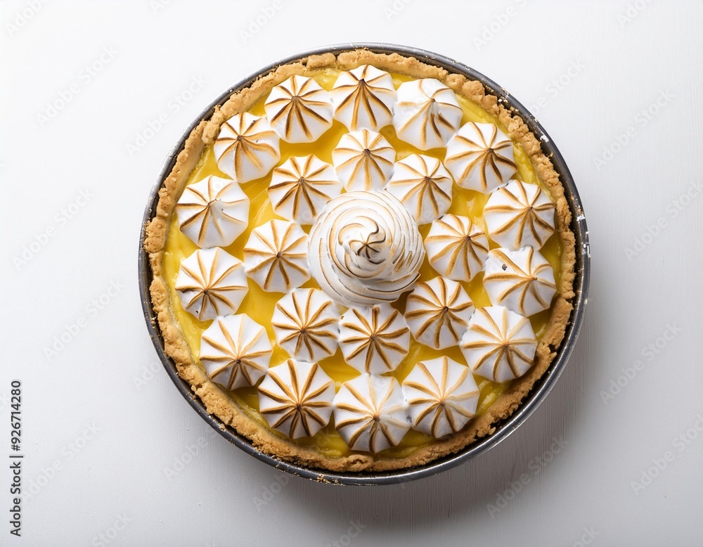 On a white BackgroundTop view of homemade lemon meringue pie On a white BackgroundTop view of homemade lemon meringue pie
