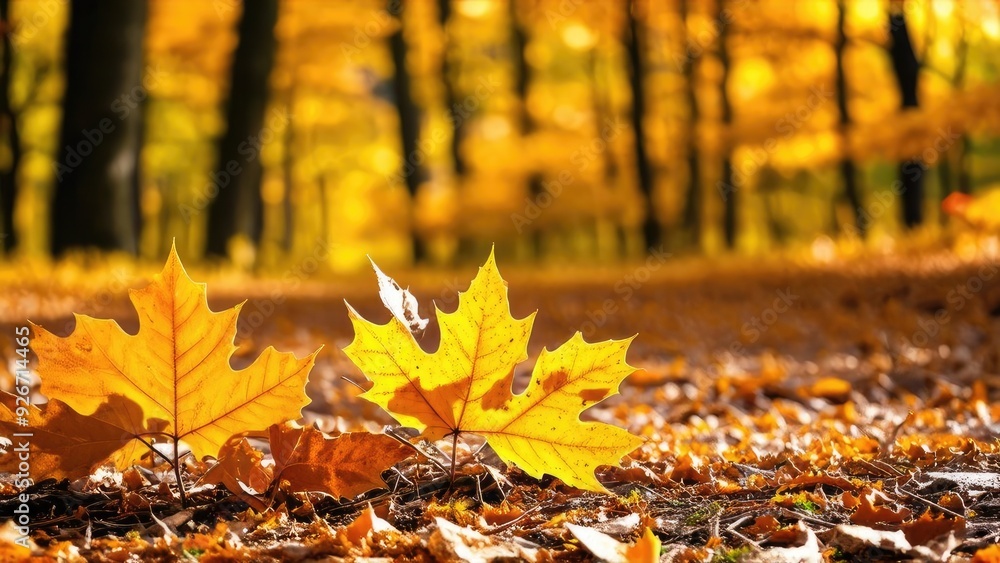 Autumn forest in the sun, maple leaves. Autumn landscape. Autumn forest in the sun, maple leaves. Autumn landscape.