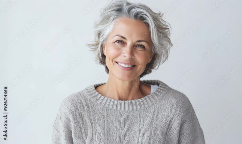 Portrait of a happy senior woman smiling at camera over white background Portrait of a happy senior woman smiling at camera over white background
