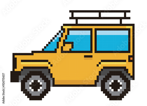 8ビットで描いた自動車のピクセルアート　乗用車、RV車のイラスト　アイコン
