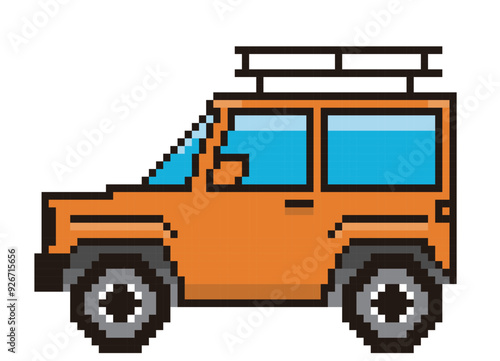 8ビットで描いた自動車のピクセルアート　乗用車、RV車のイラスト　アイコン
