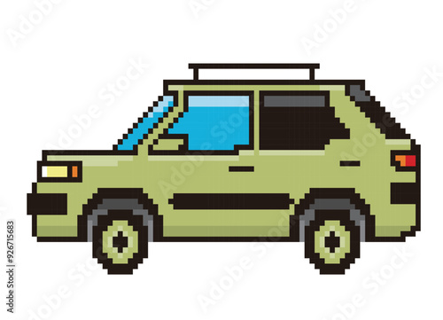 8ビットで描いた自動車のピクセルアート　乗用車、SUVカーのイラスト　アイコン
