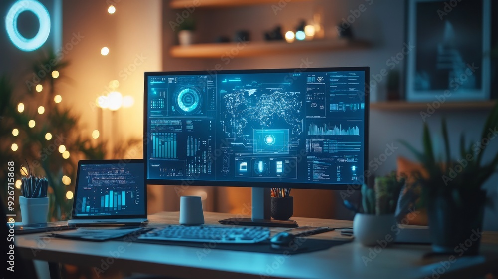 Smart Home Office with AI Productivity Tools: Offices enhanced with AI tools for improved productivity. Smart Home Office with AI Productivity Tools: Offices enhanced with AI tools for improved productivity.