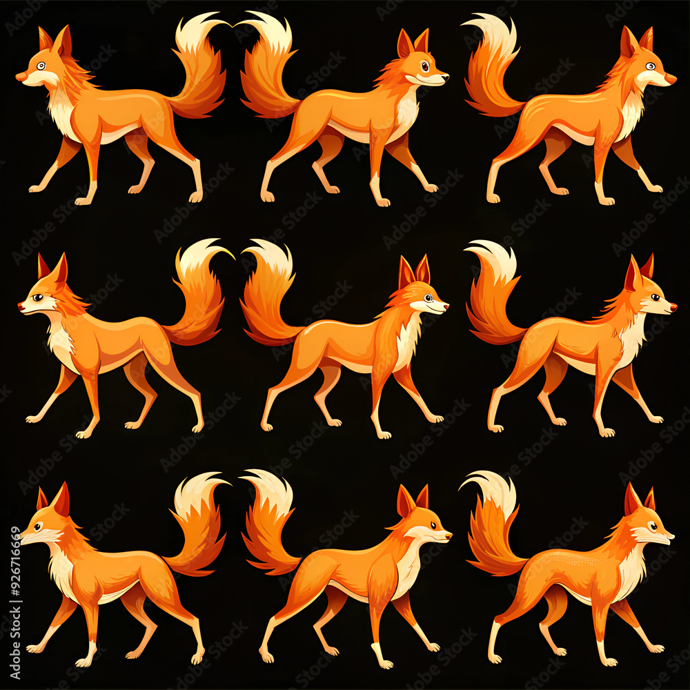 Obraz premium Kitsune silhouette limping sprite sheet