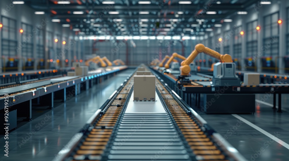 Automated warehouse, robotic arms, sorting packages, advanced technology. Automated warehouse, robotic arms, sorting packages, advanced technology.