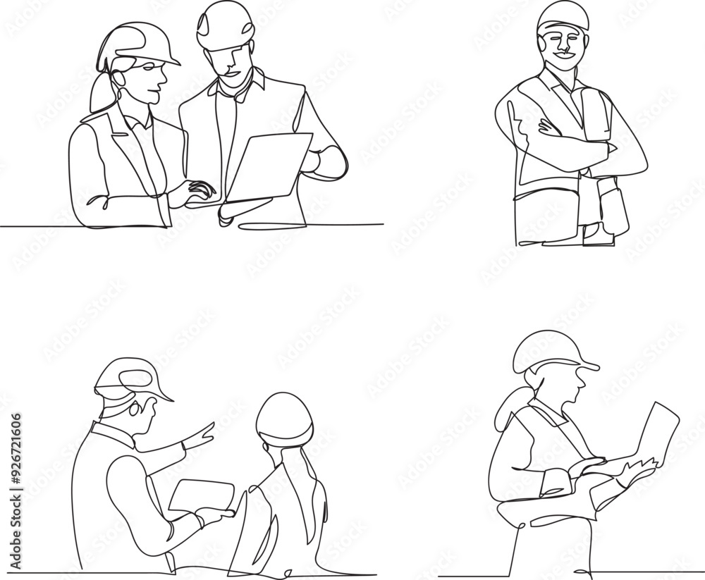 Complete Line Art Pack of Female Manager and Male Engineer. Specialized in Monitoring and Analyzing Field Conditions Complete Line Art Pack of Female Manager and Male Engineer. Specialized in Monitoring and Analyzing Field Conditions