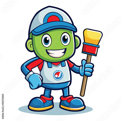 Cleaning service cartoon character with cleaning elements vector illustration