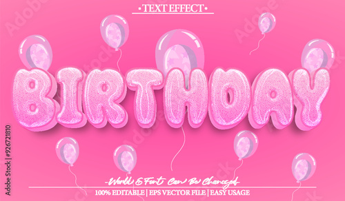Birthday Vector Text Effect Editable Alphabet Party Pink Gift Fun Suprise