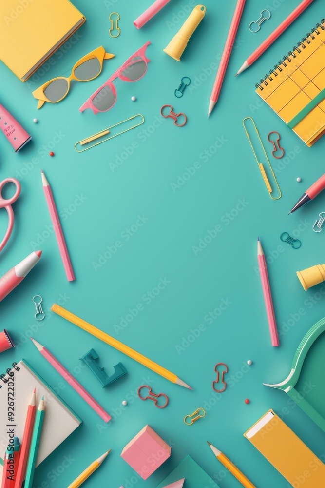 Back to school online banner with a set poster design, featuring vibrant educational elements Back to school online banner with a set poster design, featuring vibrant educational elements